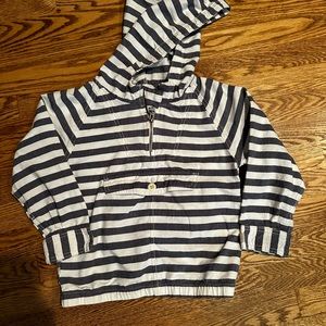 Like new Oshkosh B’gosh white and chambray striped 1/4 zipper hooded jacket